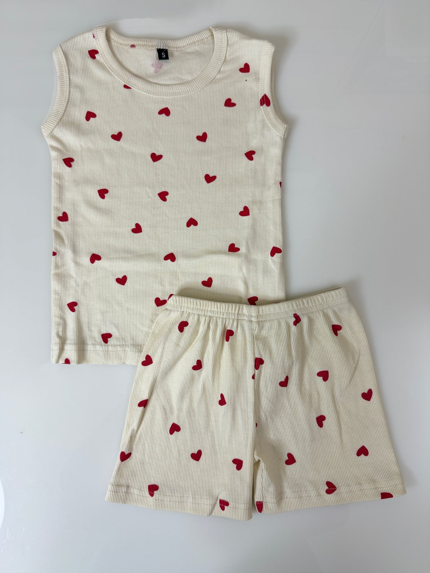 Cream Heart Print Sleeveless Kids Co-ords