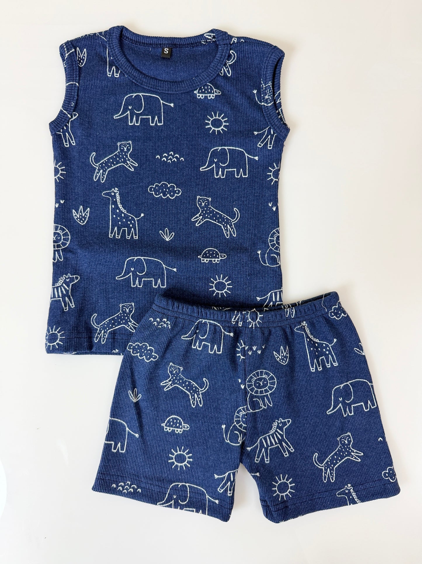 Navy Animal Print Sleeveless Kids Co-ords