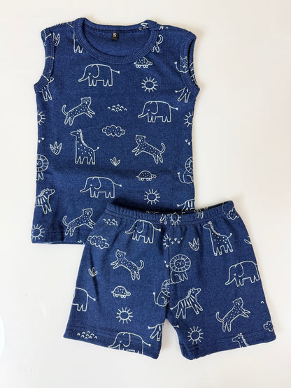 Navy Animal Print Sleeveless Kids Co-ords