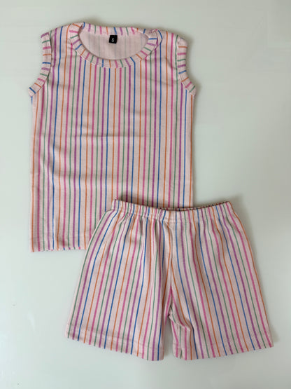 Multicolor Stripe Print Sleeveless Kids Co-ords