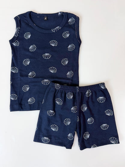 Navy Shell Print Sleeveless Kids Co-ords