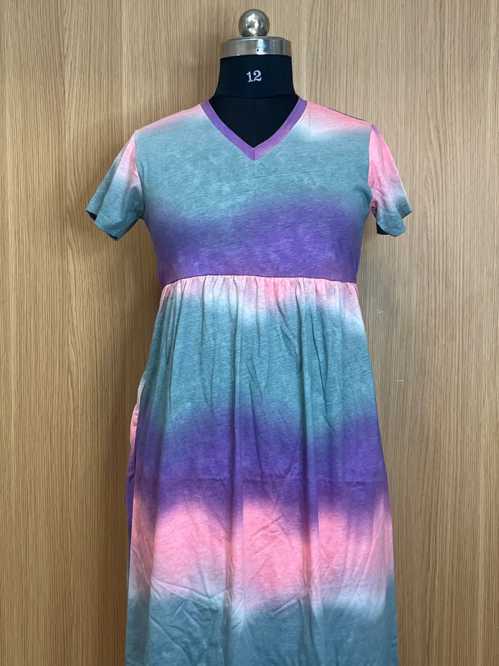 Purple Green Gradient Printed Lounge Frock
