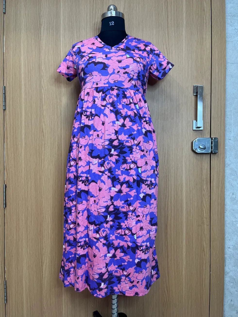 Purple Pink Floral Printed Lounge Frock
