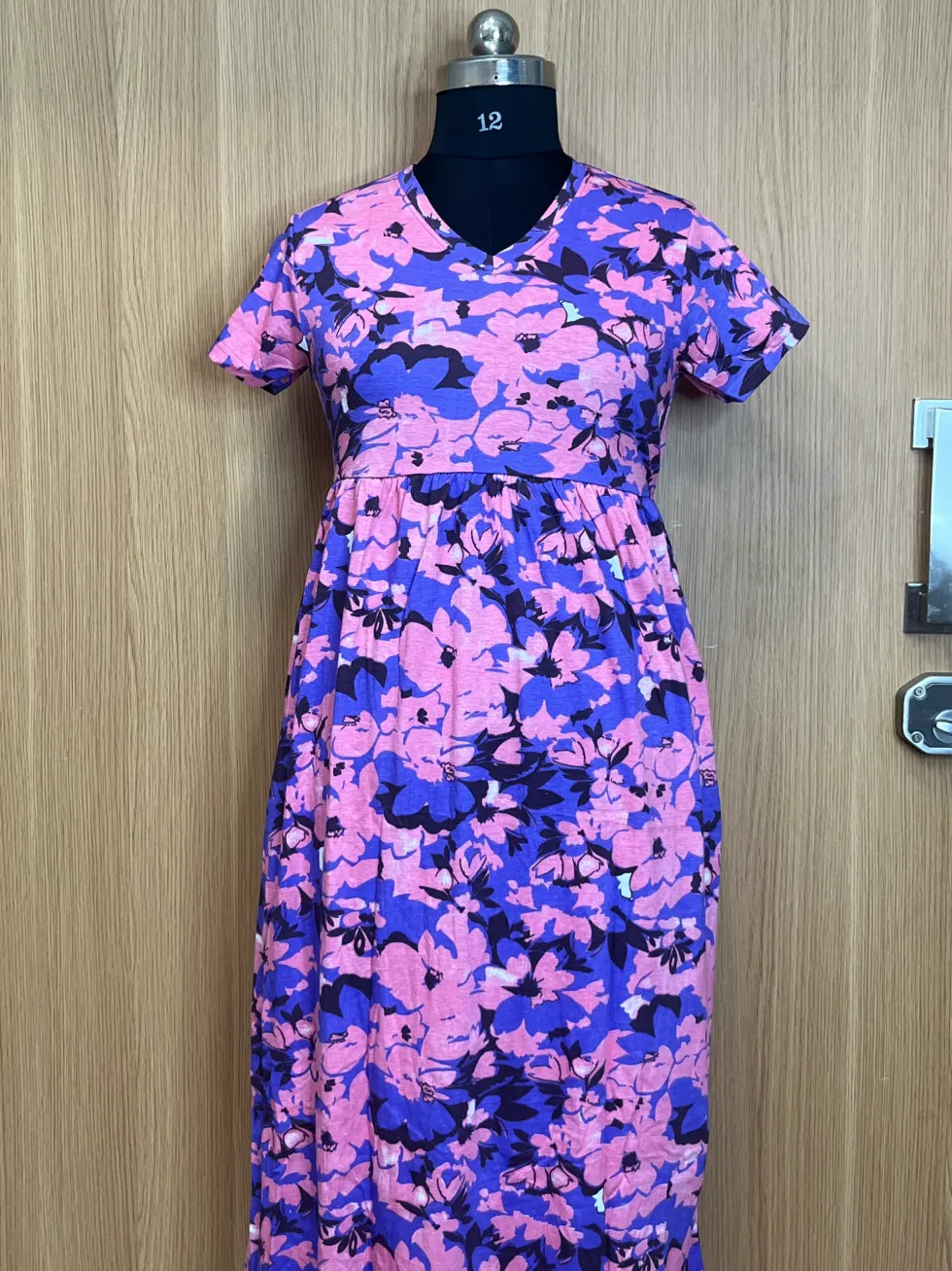 Purple Pink Floral Printed Lounge Frock
