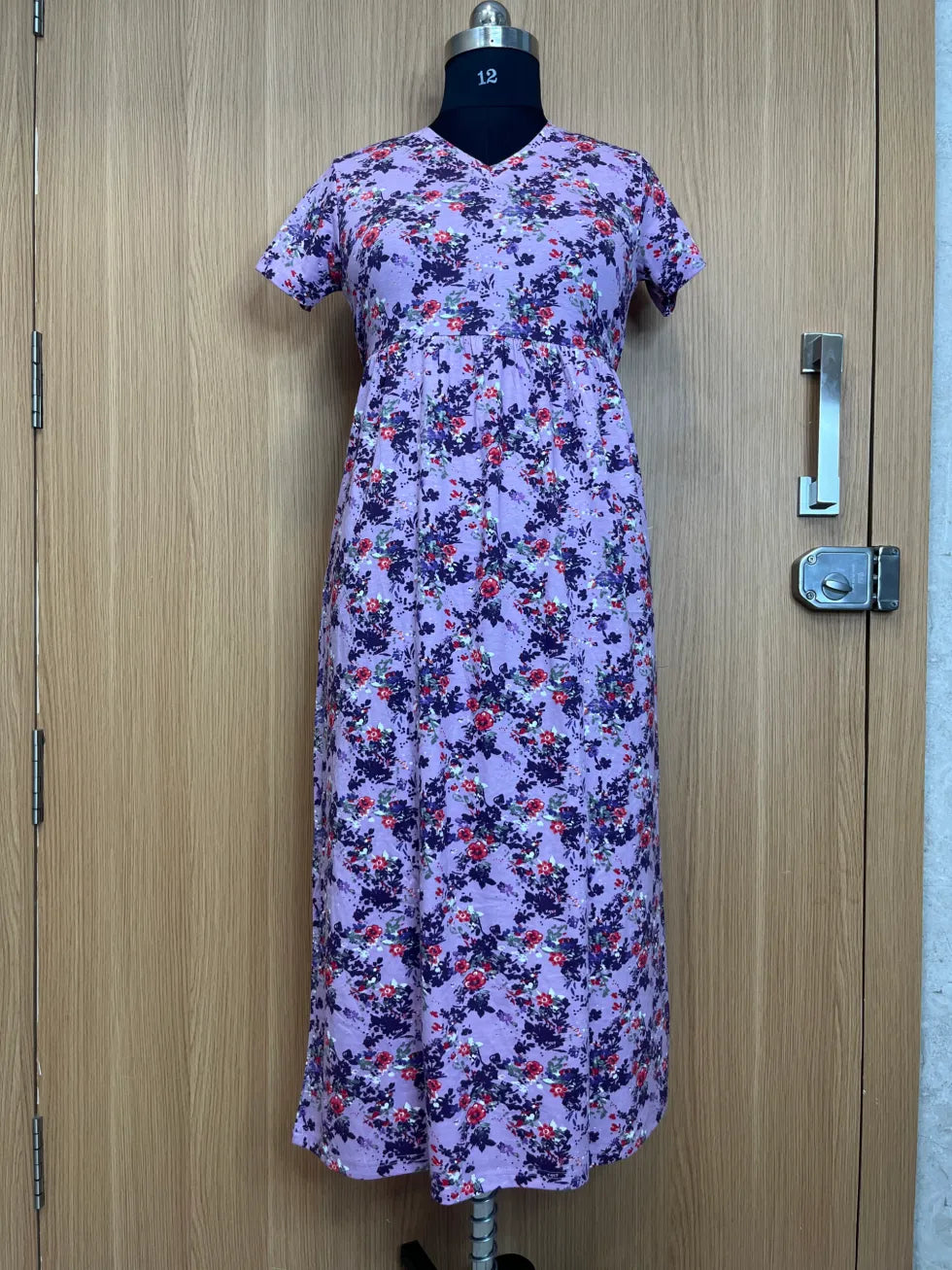 Lavender Blue Floral Printed Lounge Frock