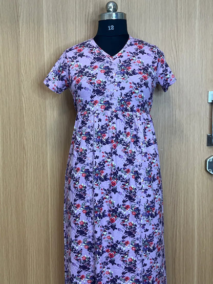 Lavender Blue Floral Printed Lounge Frock
