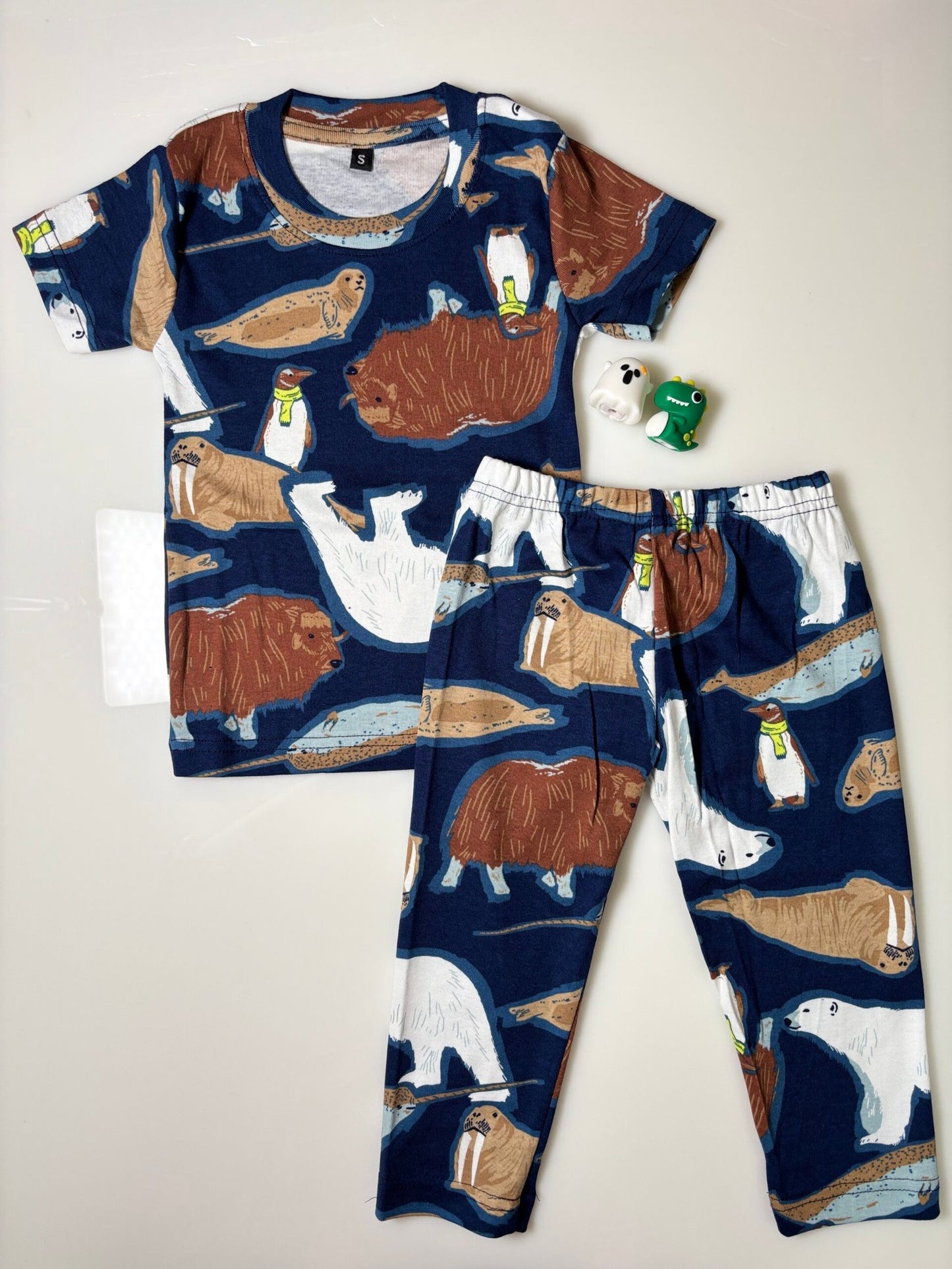 Dark Blue Animals Printed Kids Coords