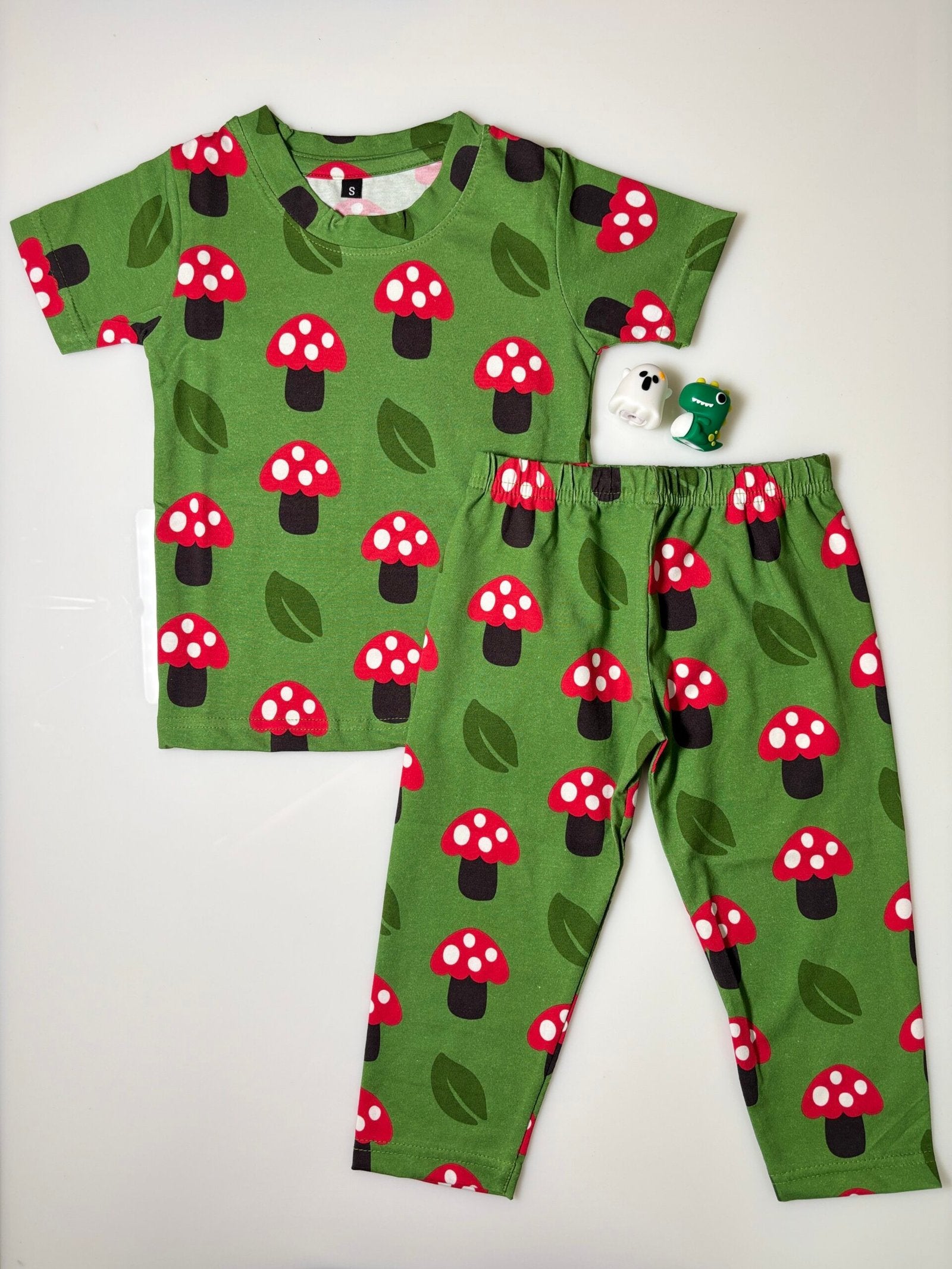 Light Green Mushroom &amp; Leaf Printed Kids Coords