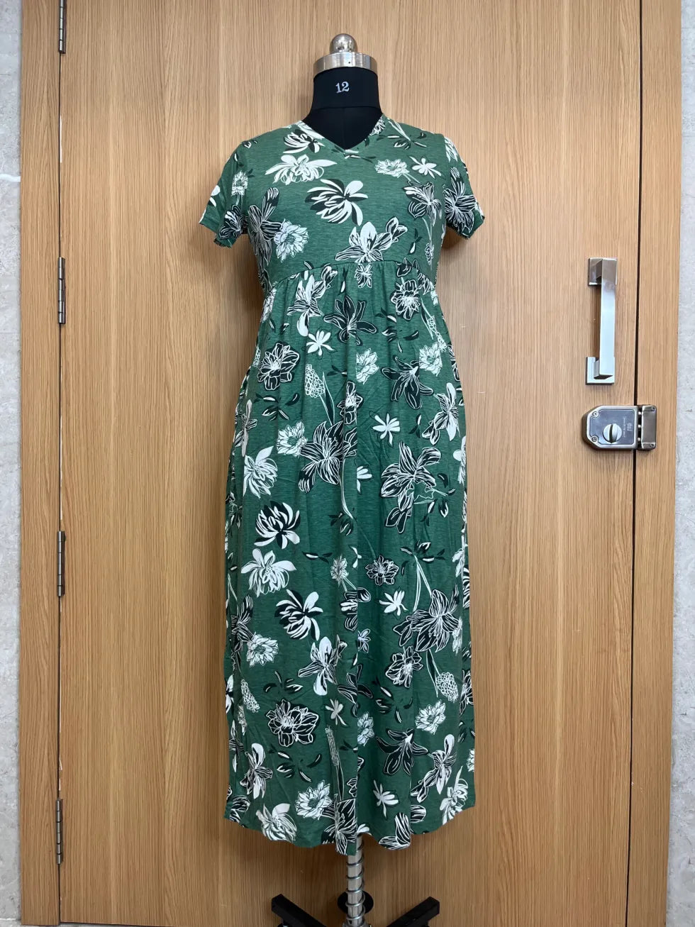 Green White Flower Printed Lounge Frock