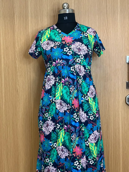 Black Multicolor Floral Printed Lounge Frock