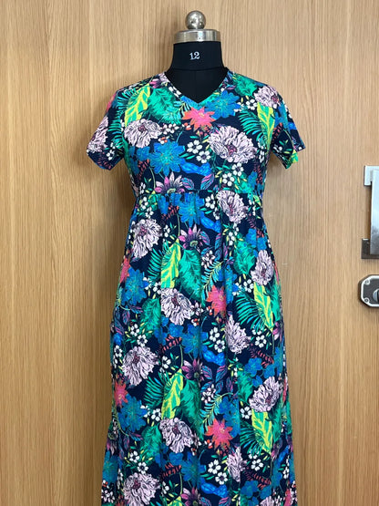 Black Multicolor Floral Printed Lounge Frock