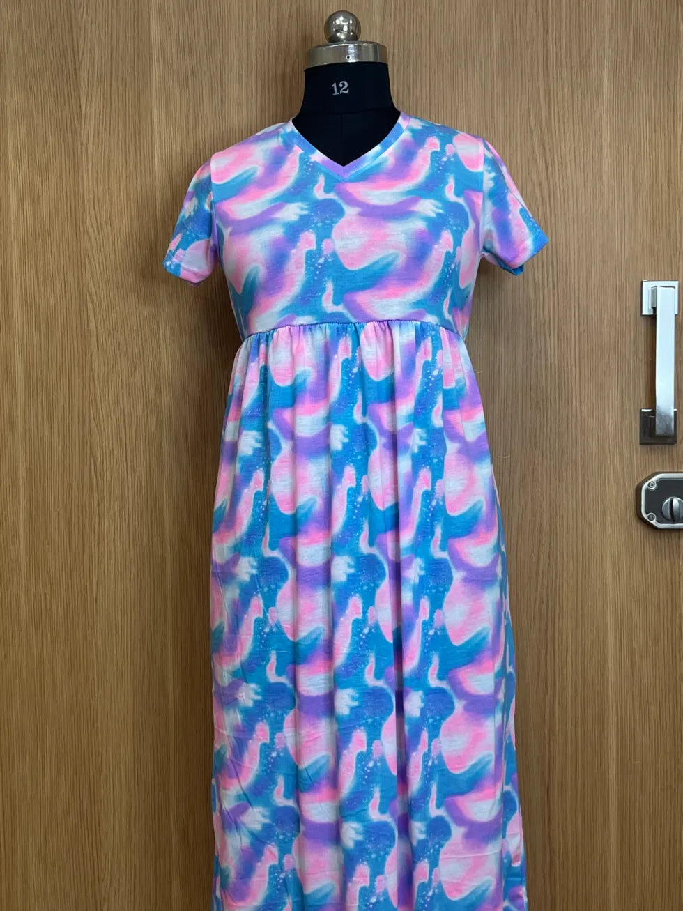 Blue Multicolor Gradient Printed Lounge Frock