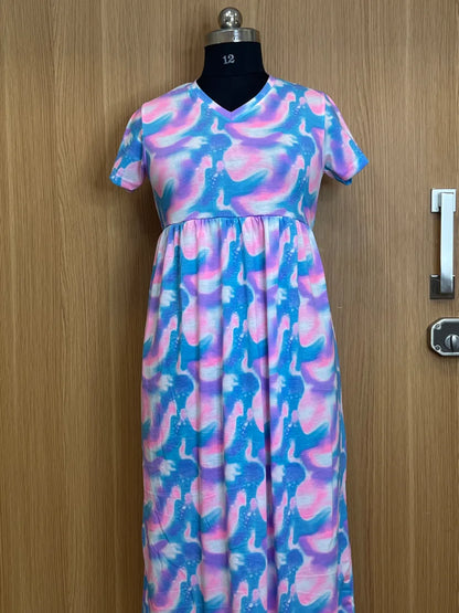 Blue Multicolor Gradient Printed Lounge Frock
