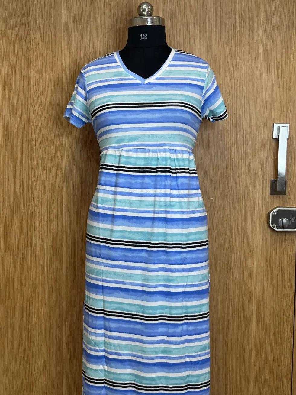 Blue White Shade Stripes Lounge Frock
