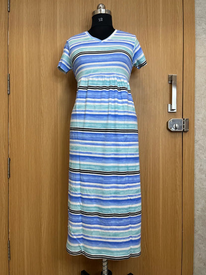 Blue White Shade Stripes Lounge Frock