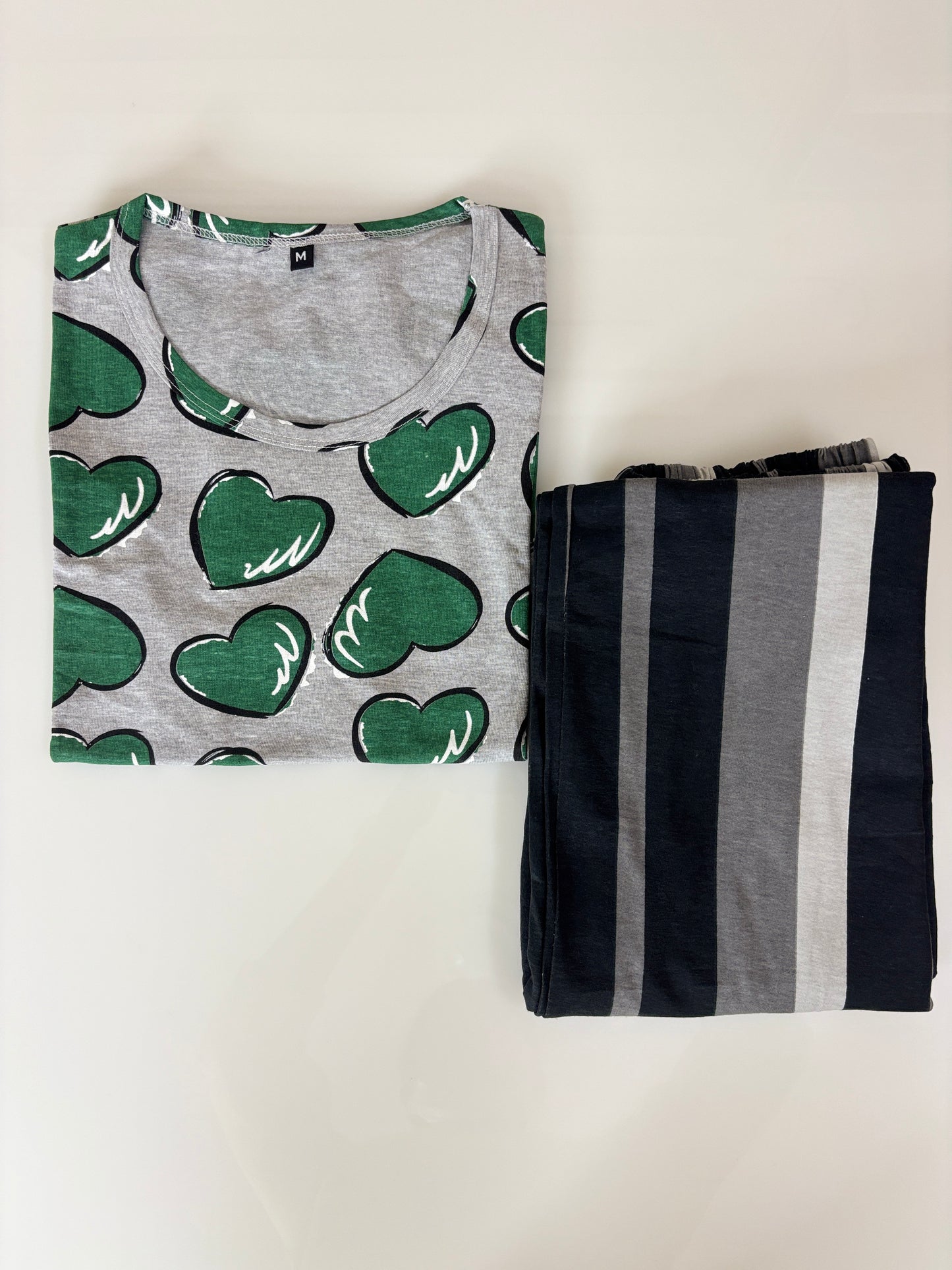 Grey Heart Print T-Shirt and Pant Set