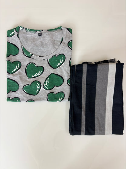 Grey Heart Print T-Shirt and Pant Set