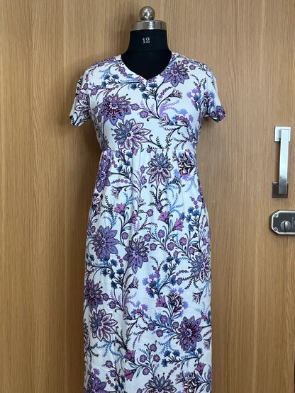 White Floral Printed Lounge Frock
