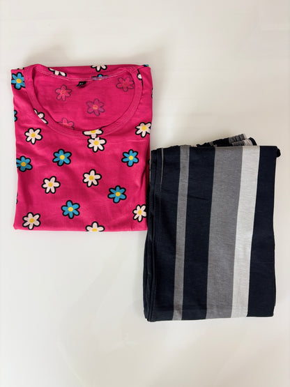 Pink Daisy Print T-Shirt and Pant Set