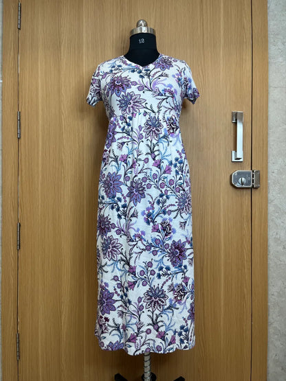 White Floral Printed Lounge Frock