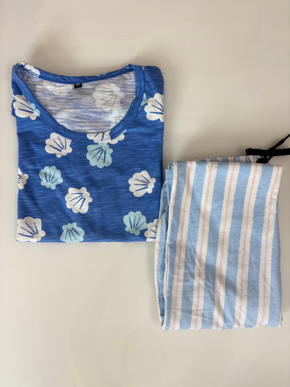 Blue Seashell Print T-Shirt and Pant Set
