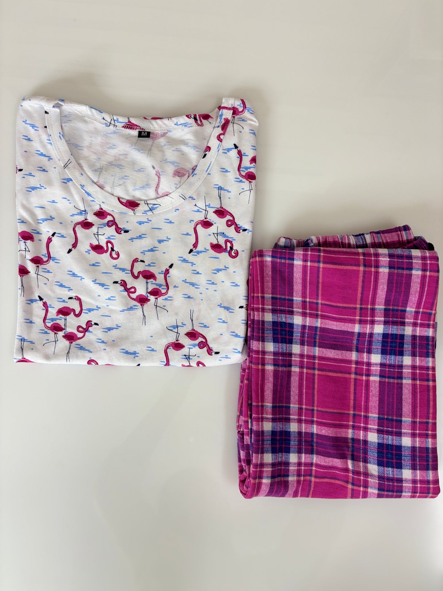 White Flamingo Print T-Shirt and Pant Set