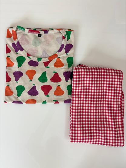 Cream Pear Print T-Shirt and Pant Set