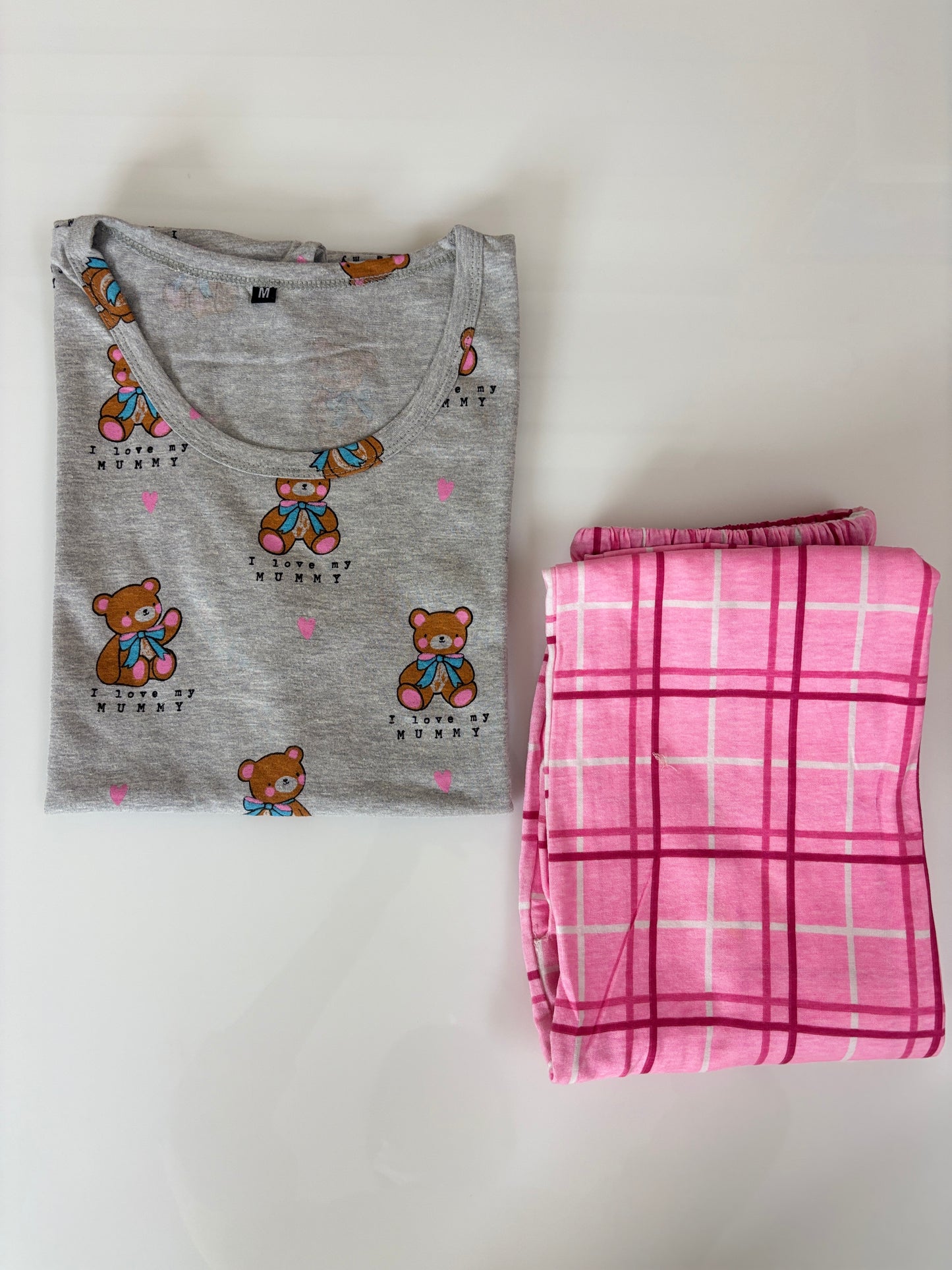 Grey Teddy Bear Print T-Shirt and Pant Set