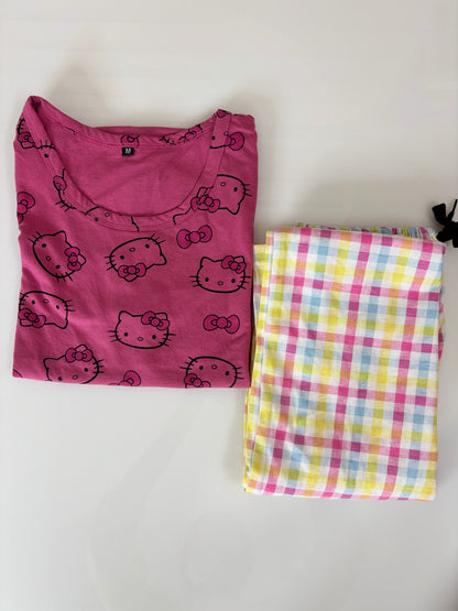 Pink Hello Kitty Print T-Shirt and Pant Set