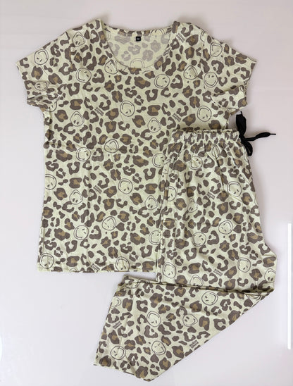 Cream Leopard Print T-Shirt and 3/4th Coords