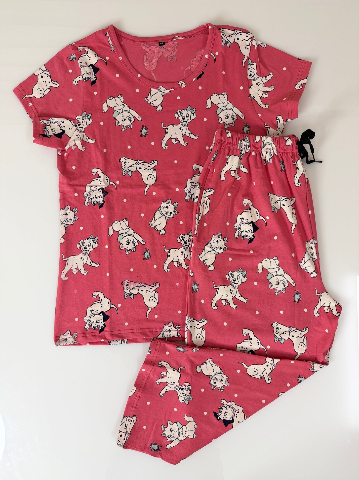 Pink Cartoon Puppy Print T-Shirt and 3/4th Coords