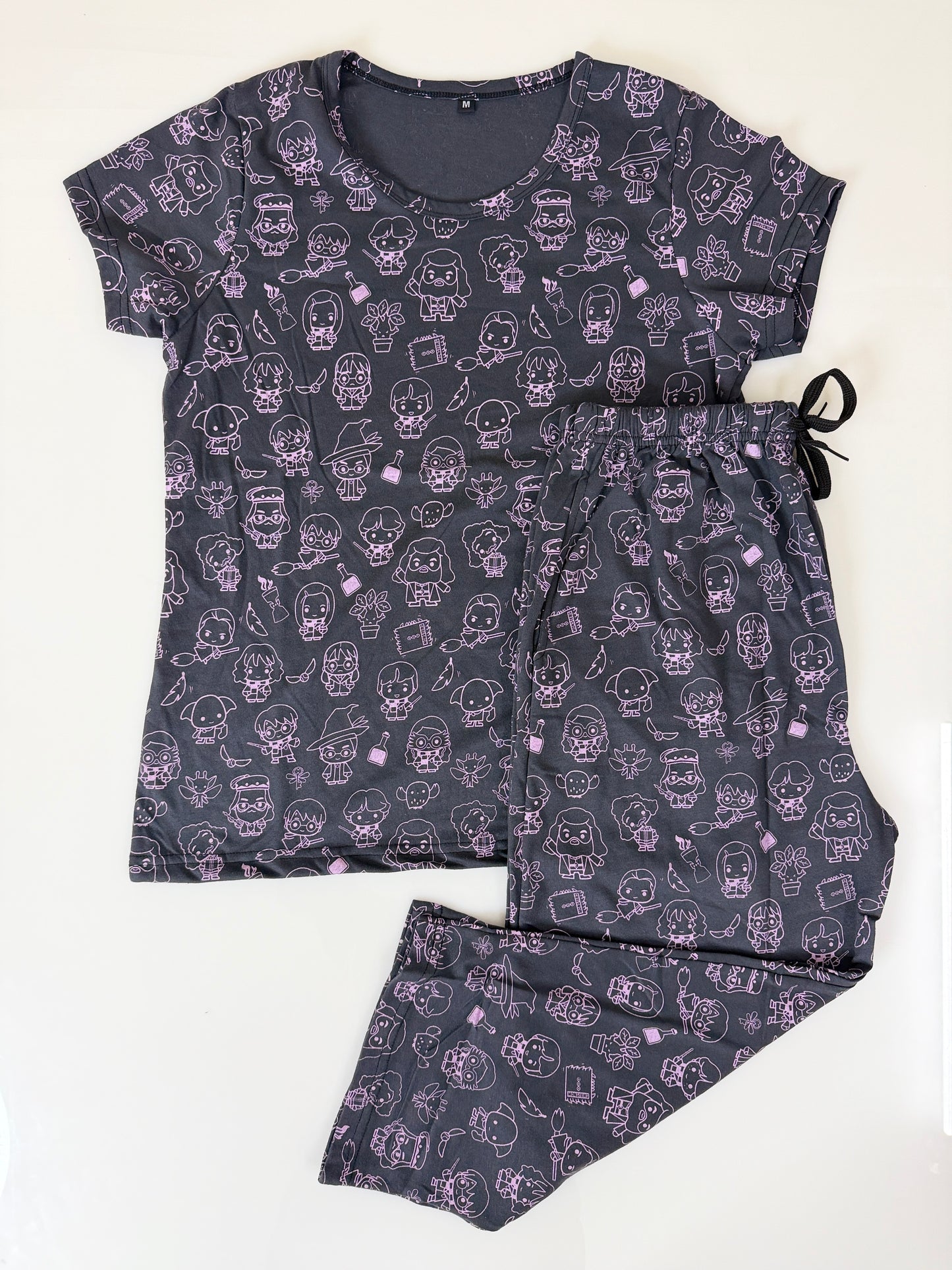 Charcoal Cartoon Character Print T-Shirt and 3/4th Coords