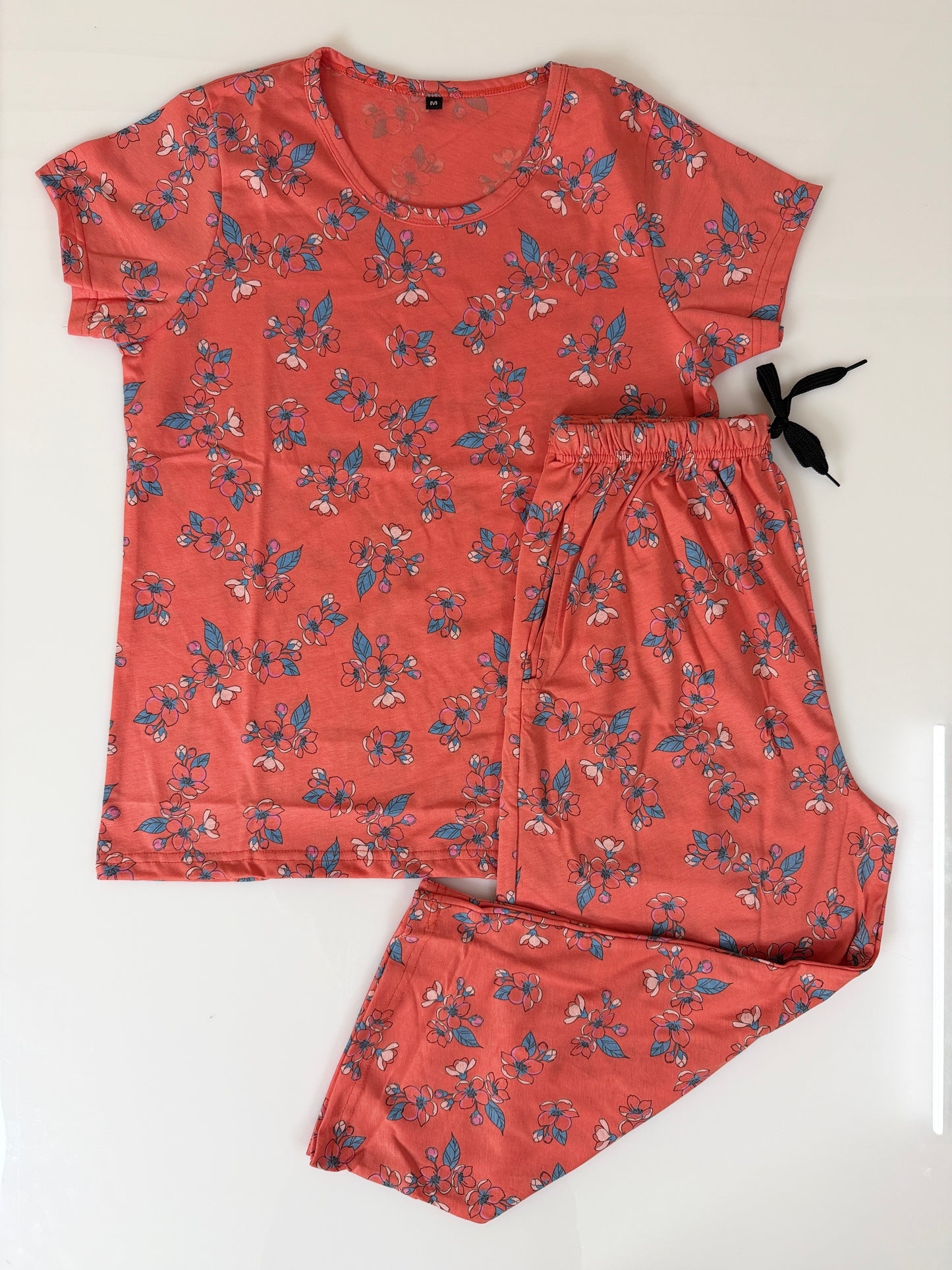 Coral Floral Print T-Shirt and 3/4th Coords