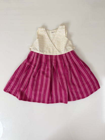 Cream and Pink Striped Frock