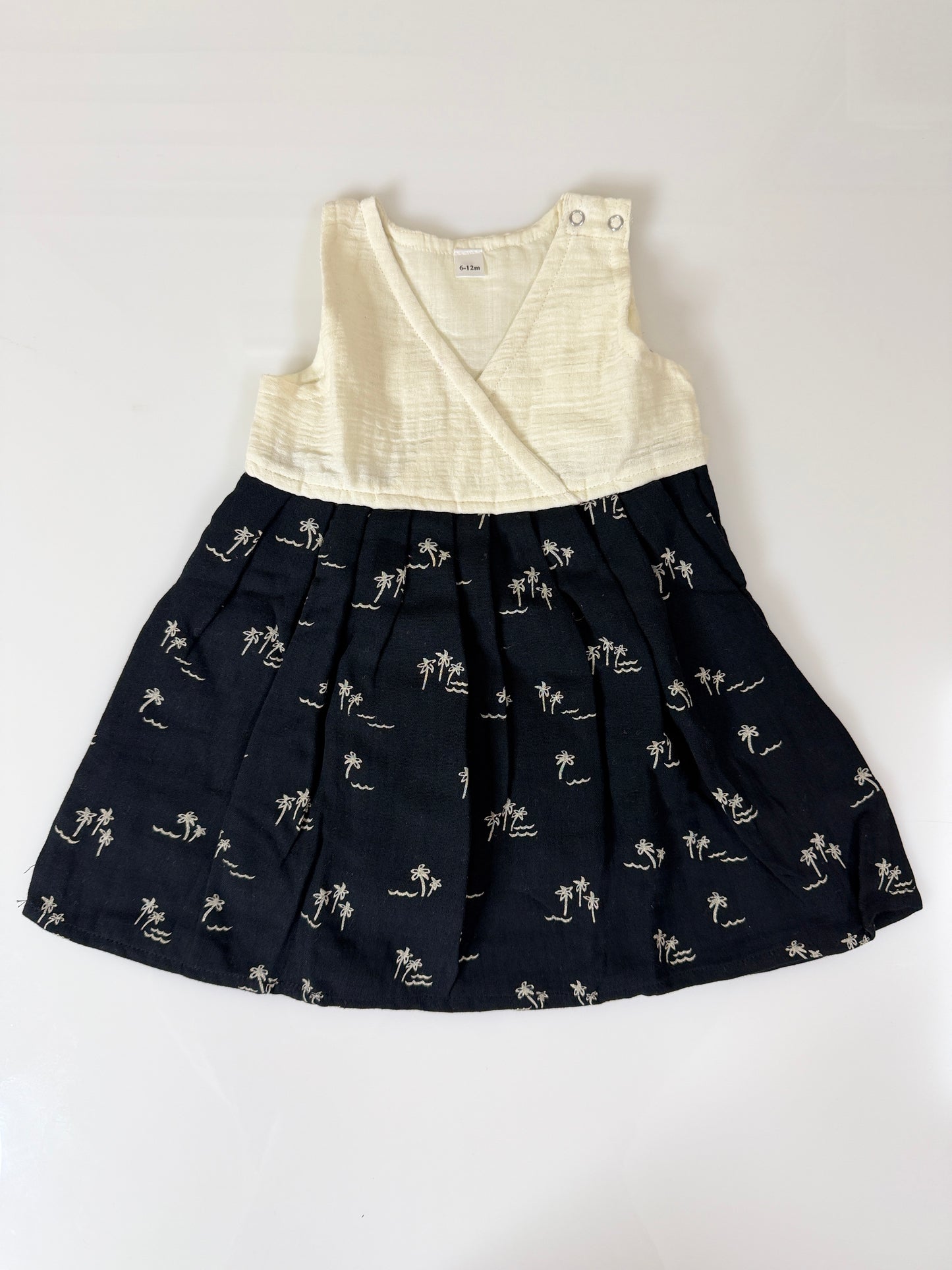 Cream and Navy Palm Print Frock