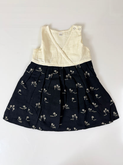 Cream and Navy Palm Print Frock