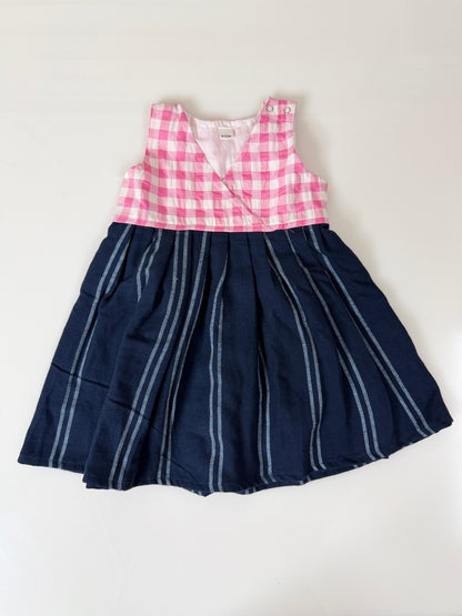 Pink Checked and Navy Striped Frock