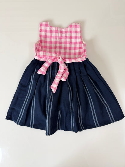 Pink Checked and Navy Striped Frock