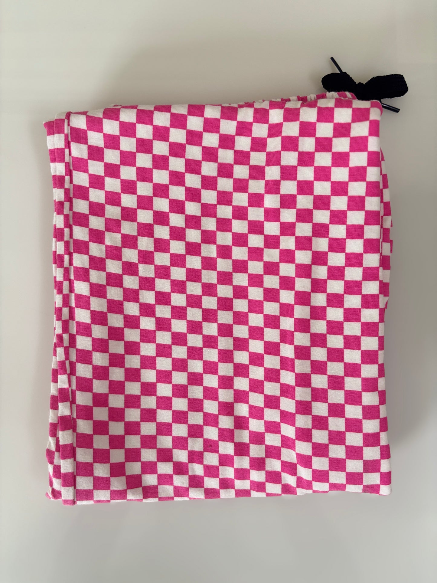 Pink Checkerboard Print Women Night Pant