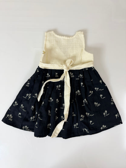 Cream and Navy Palm Print Frock