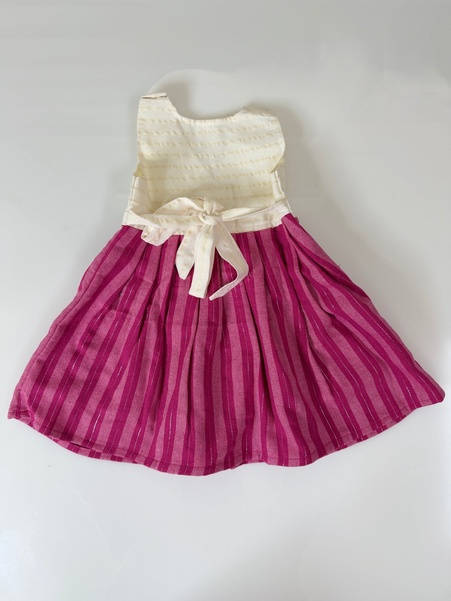 Cream and Pink Striped Frock