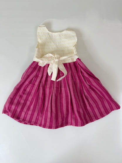 Cream and Pink Striped Frock