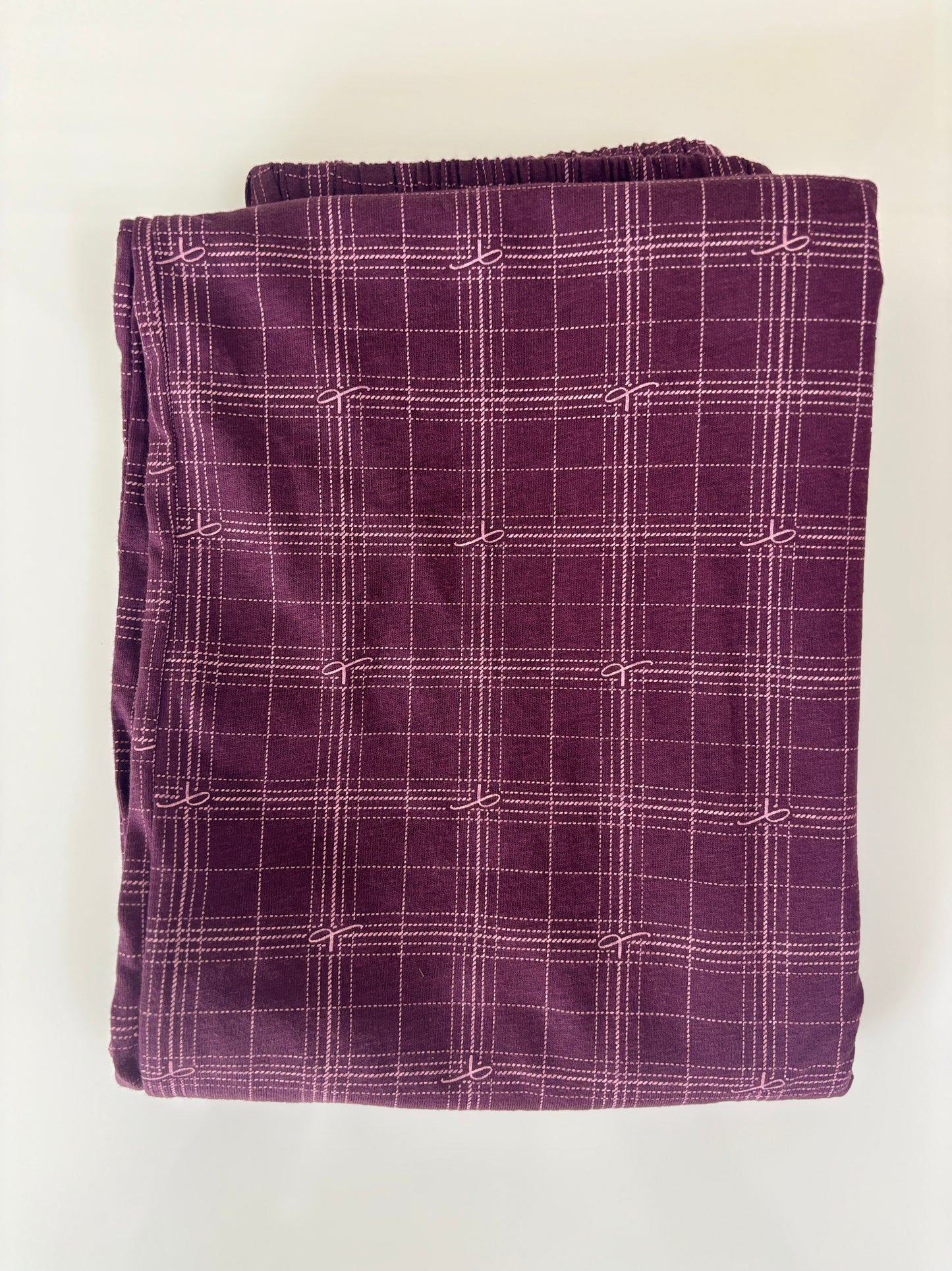 Purple Windowpane Check Print Women Night Pant