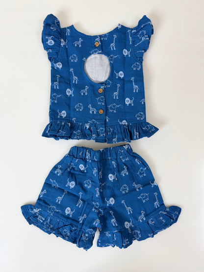 Blue Animal Print Top and Shorts Coords