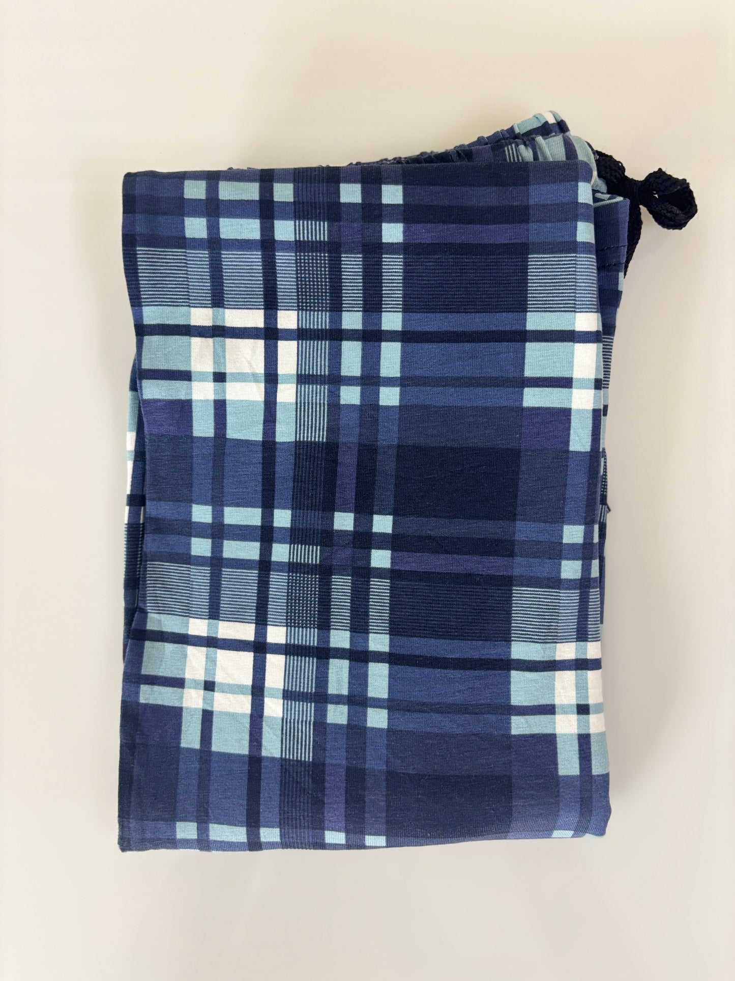 Navy Blue Plaid Check Print Women Night Pant