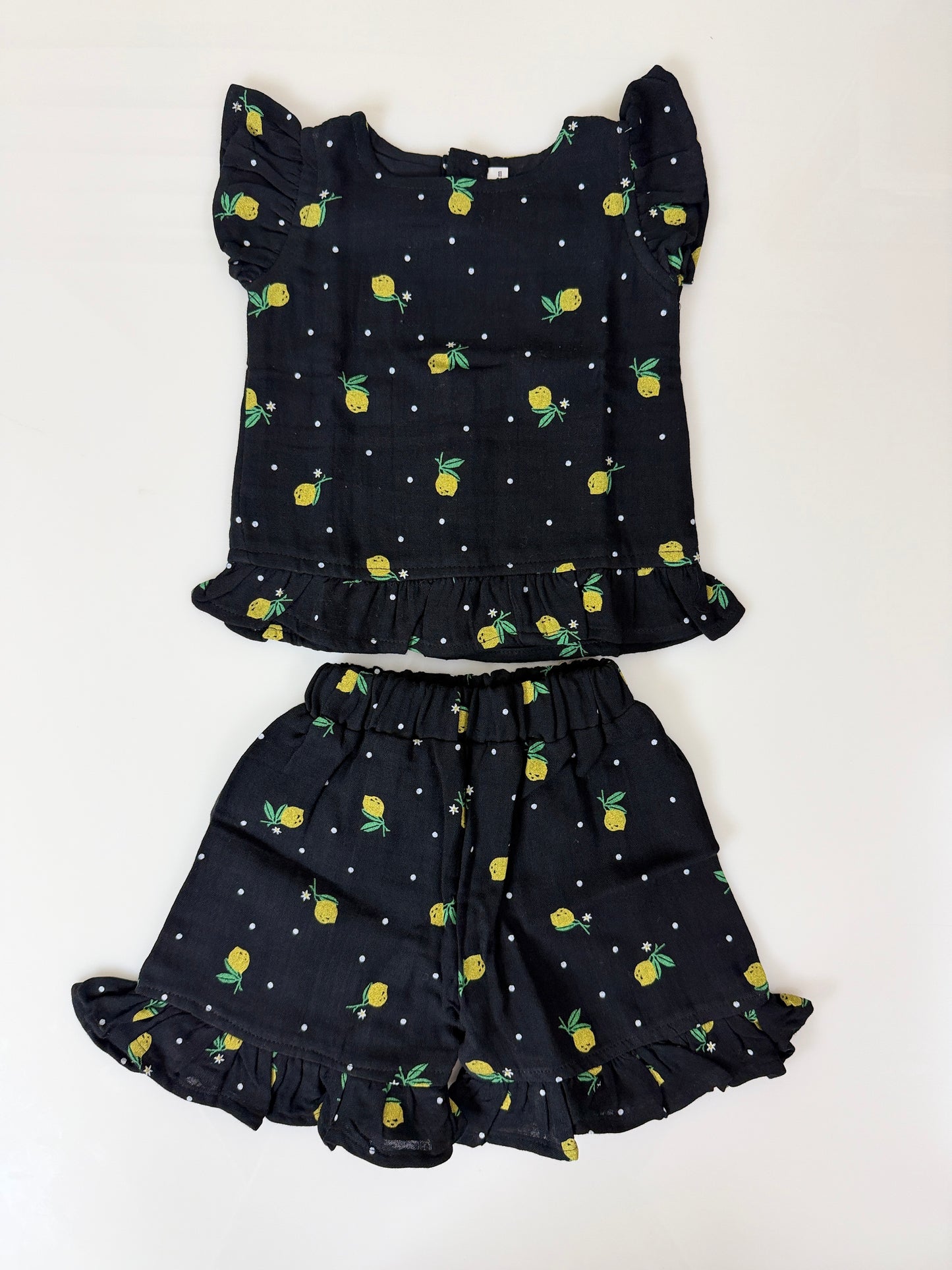 Black Lemon Print Top and Shorts Coords