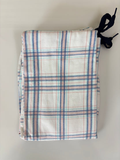 White Blue Pink Check Print Women Night Pant