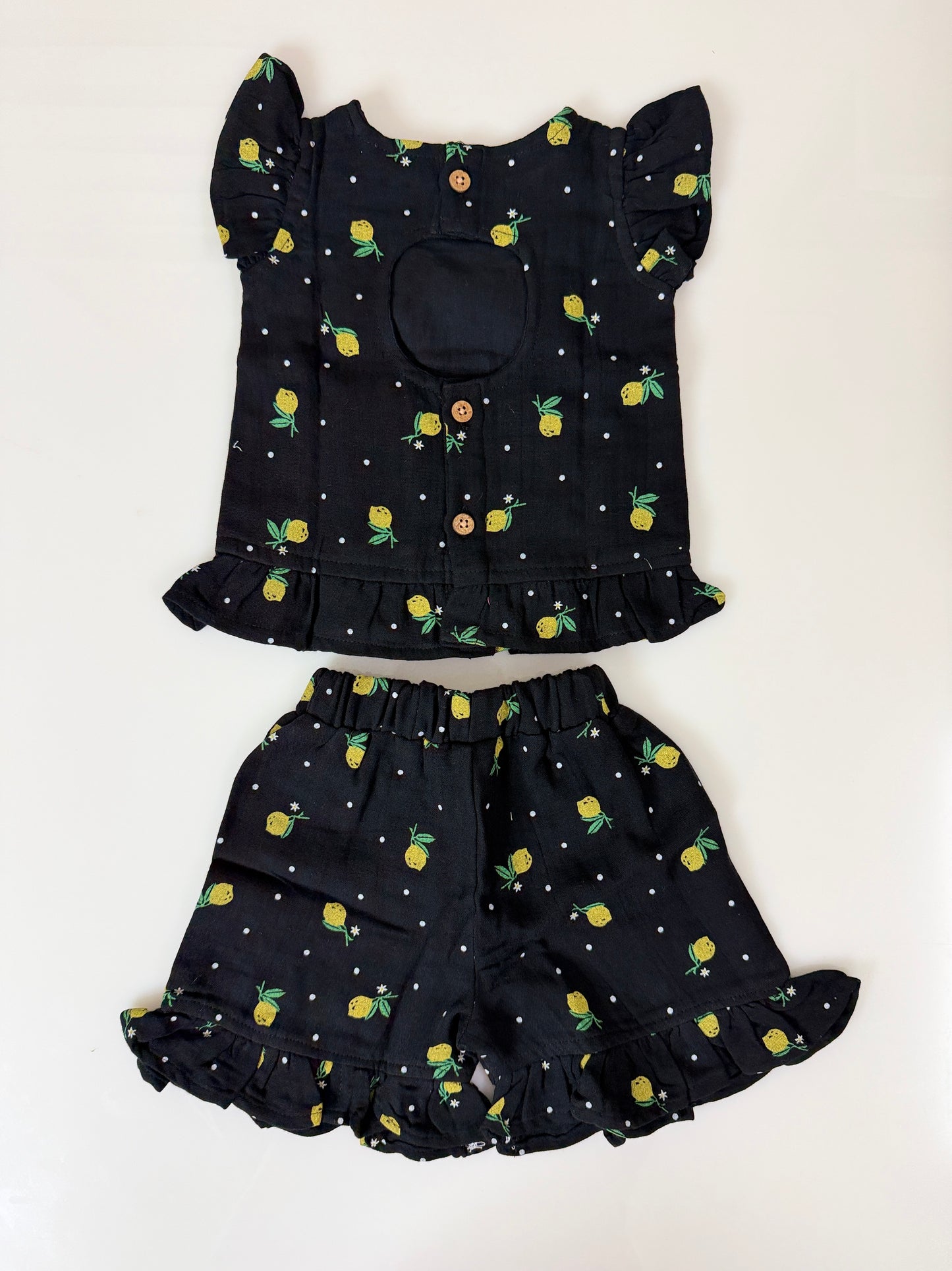 Black Lemon Print Top and Shorts Coords