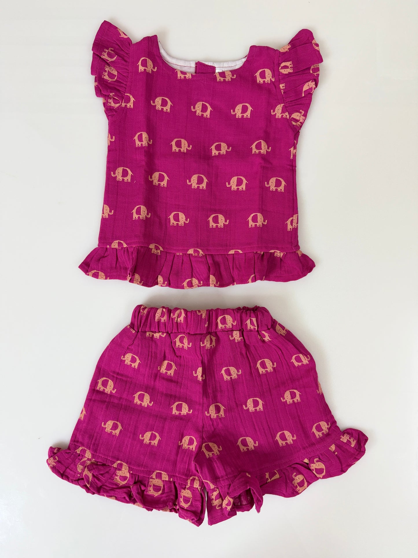 Pink Elephant Print Top and Shorts Coords