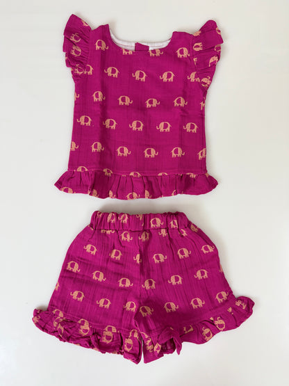 Pink Elephant Print Top and Shorts Coords